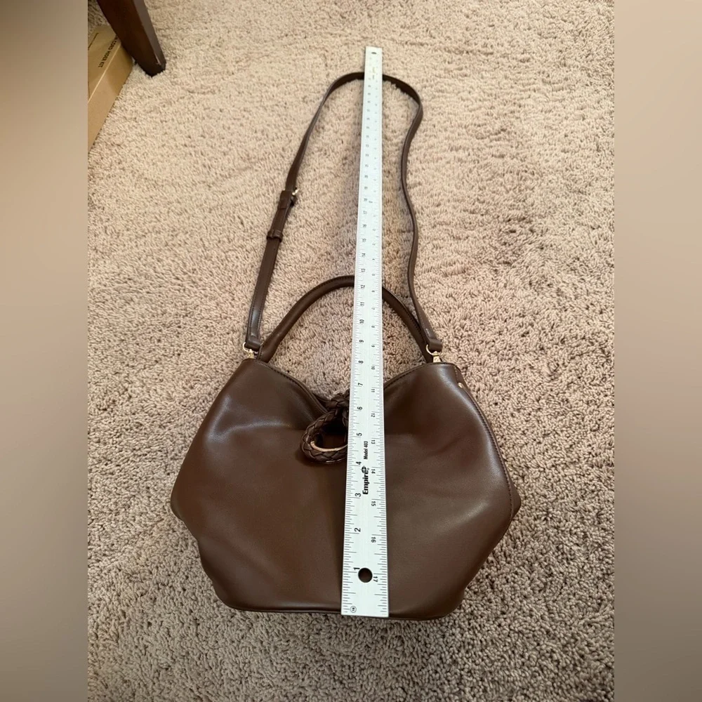 New Anthropologie aota twist tie top handle bucket bag crossbody brown gold
